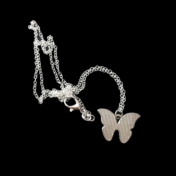 BEAUTIFUL Pink and Blue Butterfly Necklace Silver Plate Chain - Picture 3 of 5